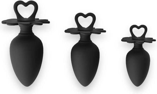 Power Escorts Heart Plug Anal Starter 3-pack S M & L Black Quality Silicone Color Box