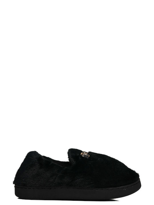 Black Slippers with Black Decorative Heart