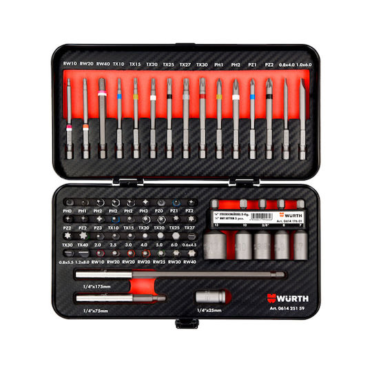 Комплект битове и магнитни гайковерти Wurth 1/4" 59 части 061425159
