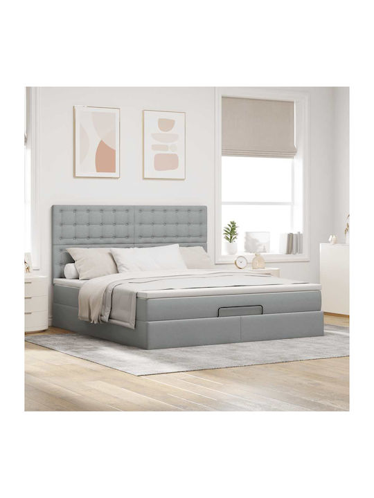 Double Upholstered Fabric Bed Light Grey with Slats & Mattress 160x200cm 3313334