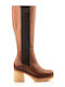 Leather High Heel Women's Boots with Rubber / Zipper Brown