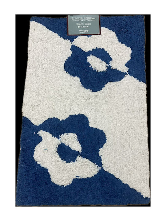 Bath Mat 50x80 100% Cotton Blue-White Flower