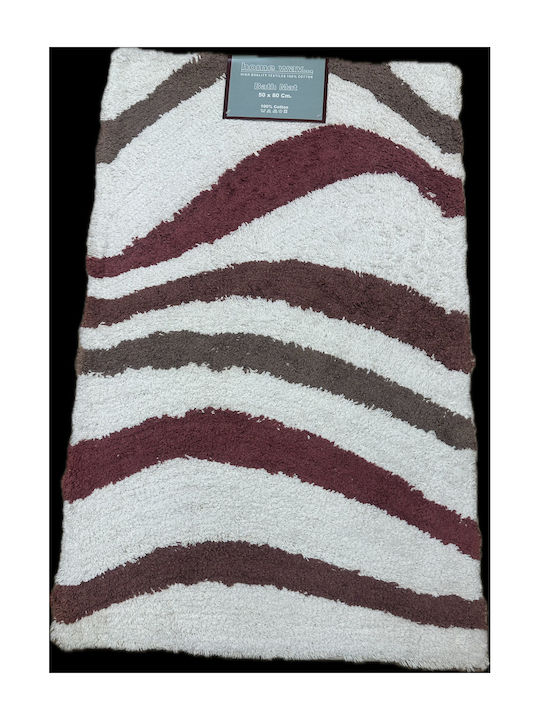 Bath Mat 50x80 100% Cotton Cream-Burgundy