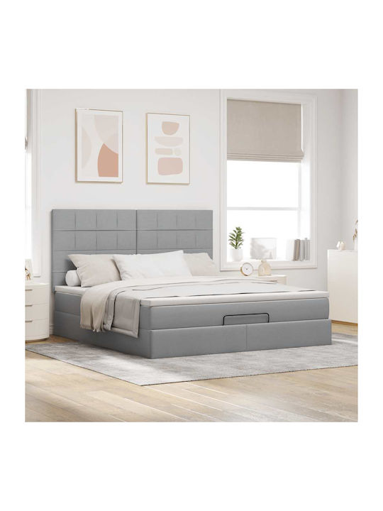 Double Bed Upholstered with Fabric Light Gray w...