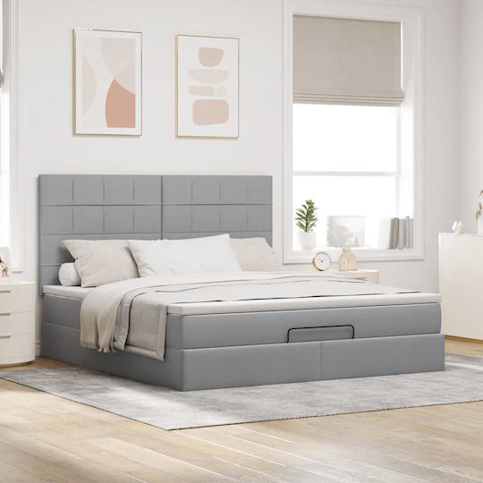 Double Bed Upholstered with Fabric Light Gray with Slats and Mattress 160x200cm 3313168