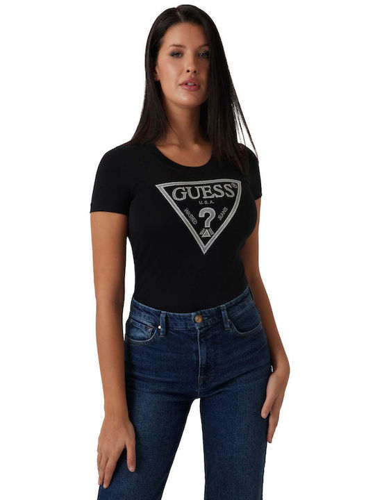 Guess Shiny Triangle Women's T-shirt Black