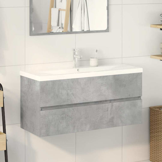 vidaXL Waschtisch mit Waschbecken L100xB45xH38.5cm Grey Concrete
