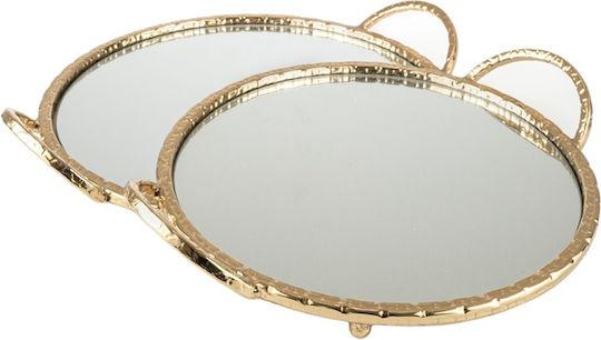 Set de 2 tăvi rotunde din metal aurii cu oglindă 43x36x6cm 39x32.5x5.5cm