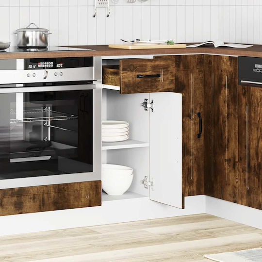 Kalmar Smoked Oak Processed Wood Brown Kitchen Base Cabinet 30 X 46 X 81.5 Cm