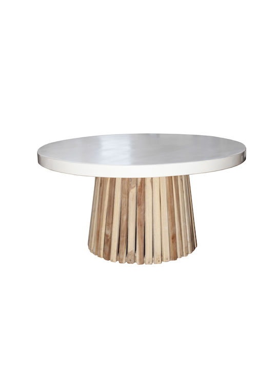 Round Central Coffee Table Solid Natural Colour/White Surface W90xL90xH46cm