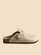 Leather Women's Flat Sandals in Beige Color