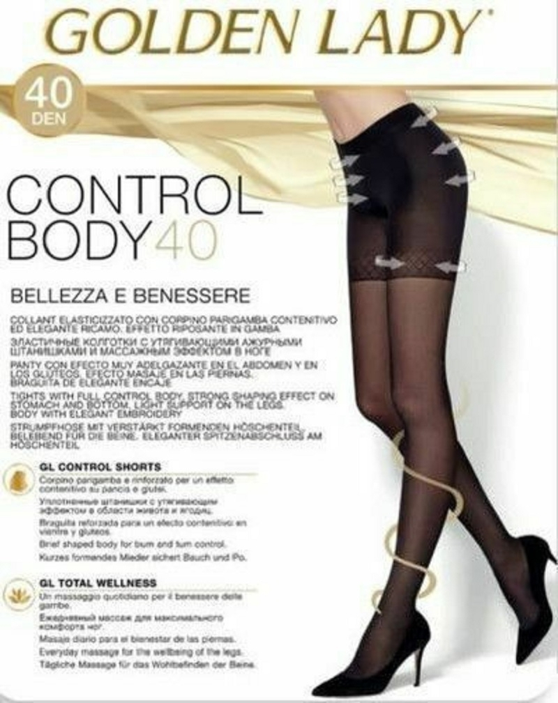 Golden Lady Control Body Women's Pantyhose 40 Den Tightening Black