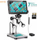 Hayve Dm9 Digital Microscope 1200x Hd 12mp 1080p 7" Screen 32gb Memory Adjustable Stand Digital Microscope