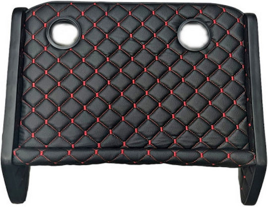 Idealstore Table 2 Cup Holders Black Faux Leather Red Stitching Compatible Renault Master Opel Movano