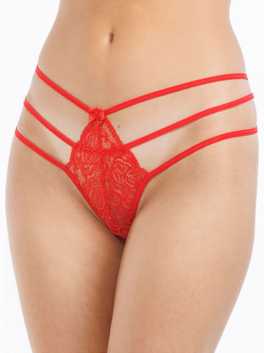 Women's String 3Pack with Lace Red
