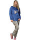 Caress Χειμερινό Γυναικείο Σετ Πιτζάμας Fleece Μπλε, Leopard