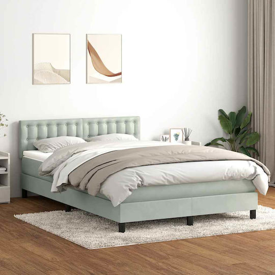 Boxspring Κρεβάτι Υπέρδιπλο Επενδυμένο με Ύφασμα Ανοιχτό Γκρι με Τάβλες & Στρώμα 160x210cm
