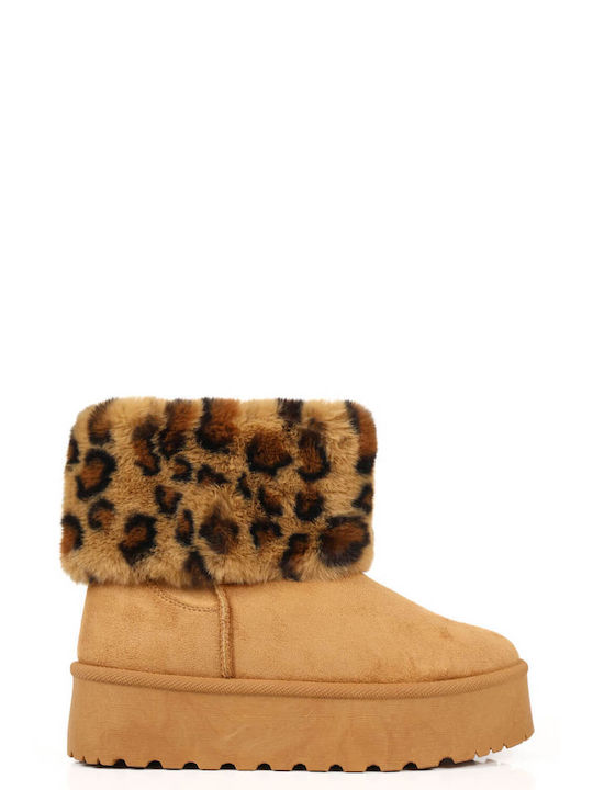 Tan Chic Fur Platform Ankle Boots