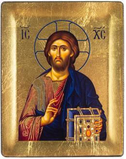 Jesus Christ Engraved Wooden Icon Canvas Gold Background Authentic Product of Vatopedi Monastery Holy Great Monastery Vatopedi 30405000024323 13 X 10 Cm