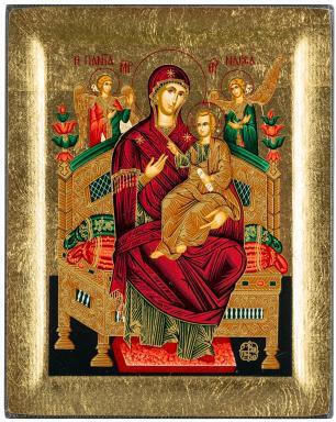 Panagia Pantanassa Engraved Wooden Icon Canvas Gold Background Authentic Product of Vatopedi Monastery Holy Great Monastery Vatopedi 30405000024123 13 X 10 Cm