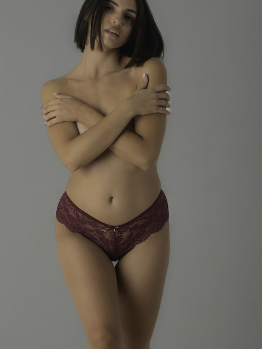 High-waisted Women's Brazil with Lace Burgundy