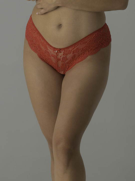 High-waisted Women's Brazil with Lace Red