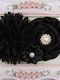 Official Impressive Elastic Headband Triple Flower Decorated with Shiny Pearls and Diamonds Black