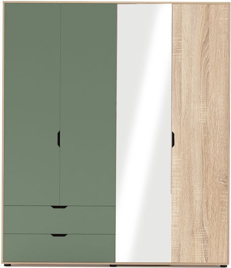 Carly Τετράφυλλη Ντουλάπα με Καθρέπτη 183x50x208cm Πράσινη Carly Τετράφυλλη Ντουλάπα με Καθρέπτη 183x50x208cm Πράσινη