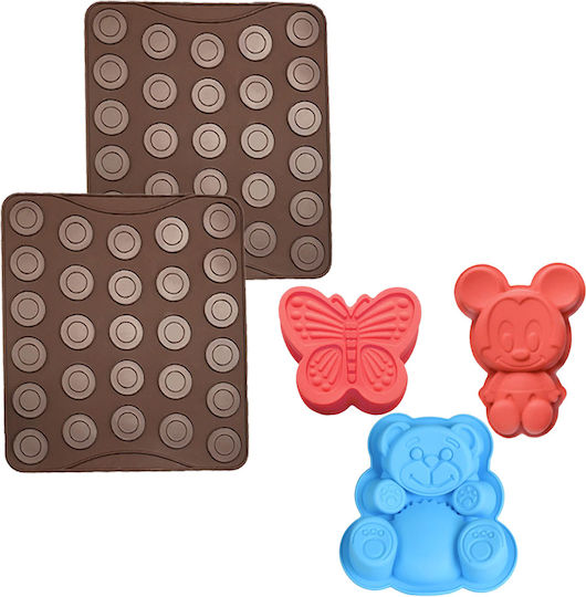 Quasar Co. Pastry Set 2 Macarons Sheets 27 Shapes Each 3 Baking Molds Bear-butterfly-mickey Silicone Brown-red
