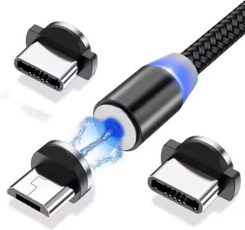 LED / Magnetic USB to Lightning / Type-C / micro USB Cable 1m (EV-9091)
