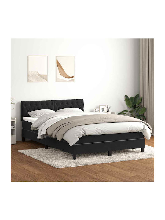 Doppelbett mit Bezug aus Stoff Schwarz mit Latt...