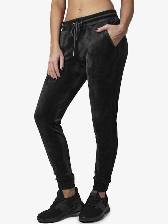Urban Classics Παντελόνι Φόρμας Βελουτέ Black