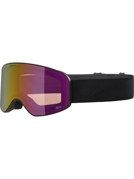 Alpina Ski- & Snowboardbrille Kinder Schwarz mit Linse Spiegel in Lila Farbe