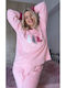 Join Χειμερινό Γυναικείο Σετ Πιτζάμας Fleece Ροζ