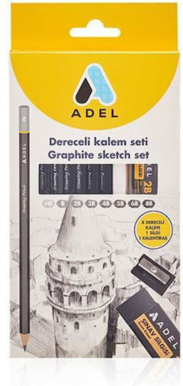 320460 Adel Σετ Σχεδιου 6 Μολυβια Β Ξυστρα Σβηστρα Σετ 3 Τεμαχιων