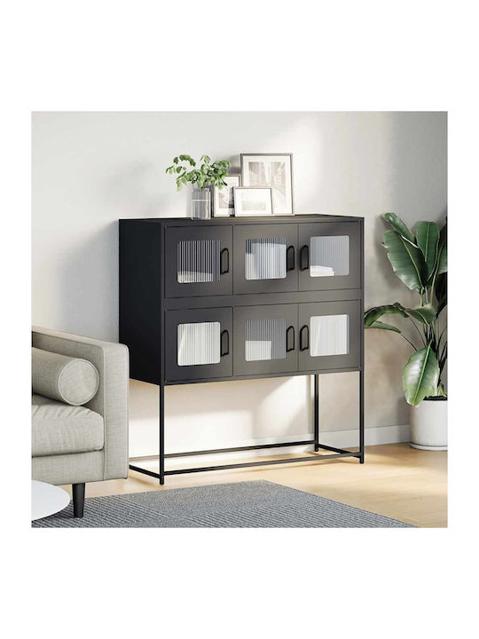 Sideboard Cabinet made of Metal Black Velvet-Bl...