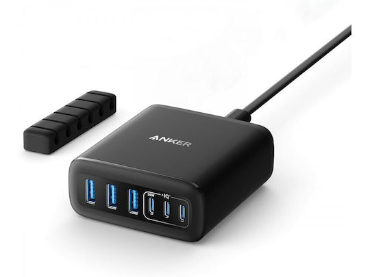 Anker Anker Βάση Φόρτισης με 3 Θύρες USB-A και 3 Θύρες USB-C και Καλώδιο USB-C 112W Stromlieferung / Schnellladetechnologie σε Schwarz Farbe (A2154G11)