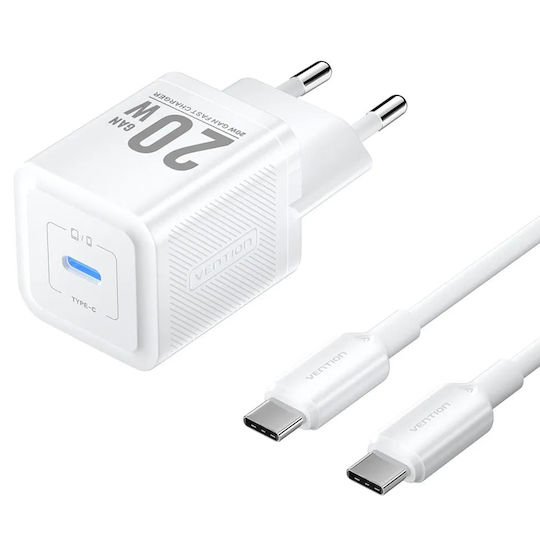 Vention Charger GaN with USB-C Port and Cable USB-C - USB-C 20W Power Delivery Whites (TZ-FEPW0-EU-01)