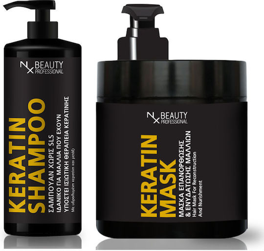 NX Beauty Professional Keratin Σετ Περιποίησης Μαλλιών Αναδόμησης & Θρέψης με Σαμπουάν & Μάσκα 2τμχ