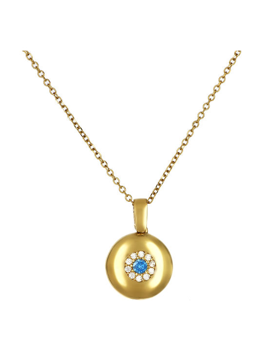 Charm Ochi Protector Din Aur Galben 14 Carate Cu Zircon Albastru