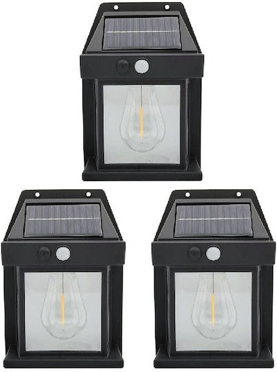 Set de 3 Lămpi Solare de Perete 2W 600lm Impermeabile IP65 pentru Grădină sau Casă Negru