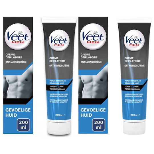 Veet Men Depilatory Cream Sensitive Skin Hair Removal Creams Kit For Body Chest Back Hands & Feet 2x200ml