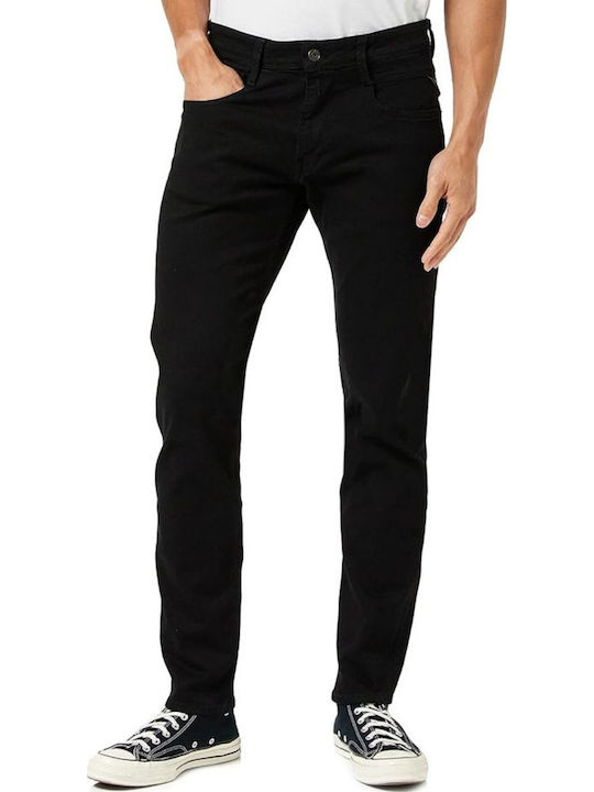 Replay Anbass Herren Jeanshose Elastisch Schlank Fit Black
