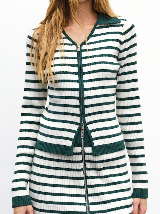 Lumina Women's Knitted Cardigan with Zipper Green