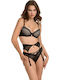 Miss Rosy Lace Underwear Set with Bra & Brazil Black