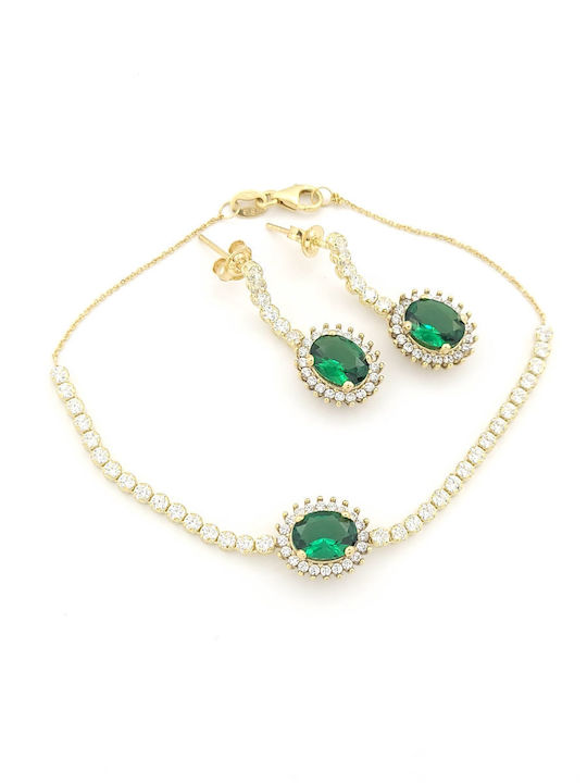 Set with Earrings & Bracelet from Gold 9K with Stones