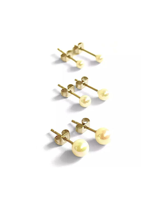 Mylovly Gioielli Three Pearls Earrings made of Steel Gold Plated with Pearls
