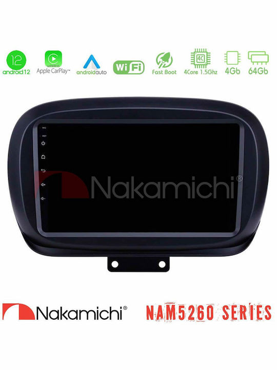 Nakamichi Car Audio System for Fiat 500X 2015-2020 (Bluetooth/USB/AUX/WiFi/GPS/Apple-Carplay/Android-Auto) with Touch Screen 9"