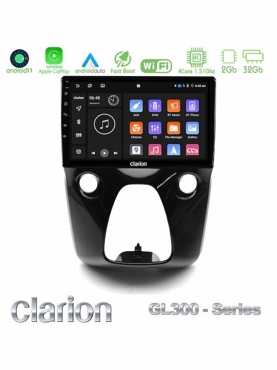 Clarion Auto-Audiosystem für Peugeot 108 / 107 Toyota Aygo Citroen C1 2014 (Bluetooth/USB/AUX/WiFi/GPS/Apple-Carplay/Android-Auto) mit Touchscreen 10"