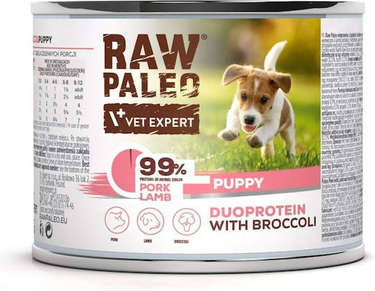 VetExpert Raw Paleo Wet Food for Puppies in Cans with Pork and Lamb Grain-Free & Gluten-Free 200gr